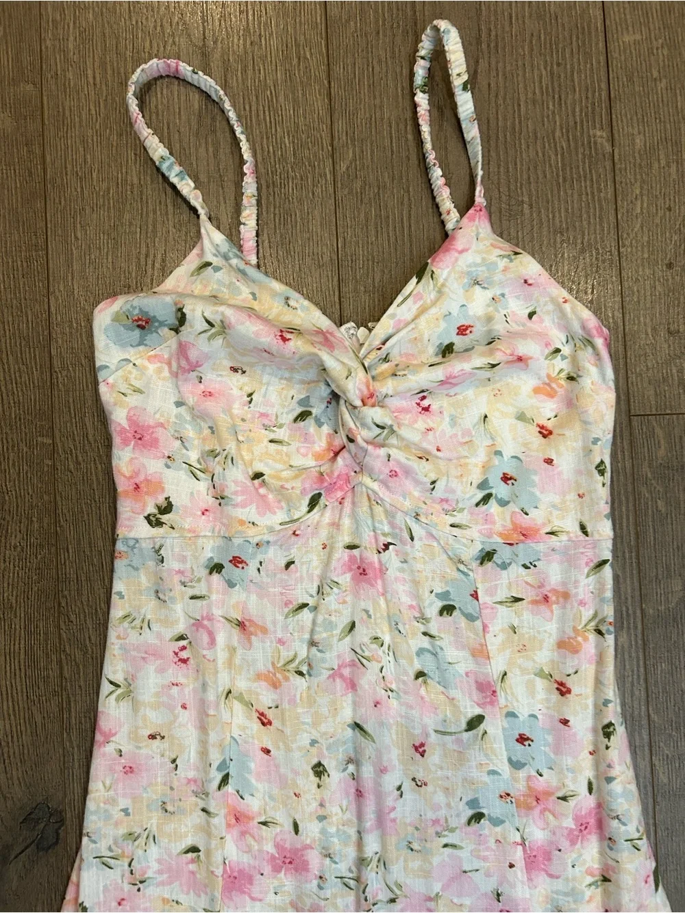 Dex Pastel Floral Twist Front Linen Dress Feminine Fairycore - Picture 6 of 11